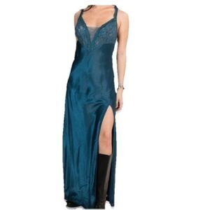 Vintage Victoria’s Secret Gold Label Teal Satin Lace Nightgown – Size M